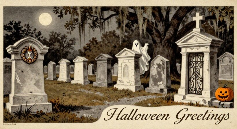 Halloween graveyard greetings