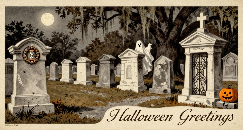 Halloween graveyard greetings